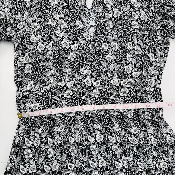 Banana Republic Womens Dress Size 4 Tall Black Floral Keyhole Long Sleeve Mini - Picture 9 of 11